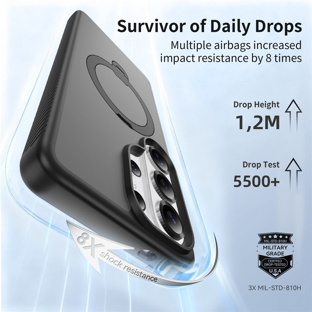 For Samsung Galaxy S26 Ultra Magnetic Case Rotary Kickstand PC + TPU Shockproof Phone Cover