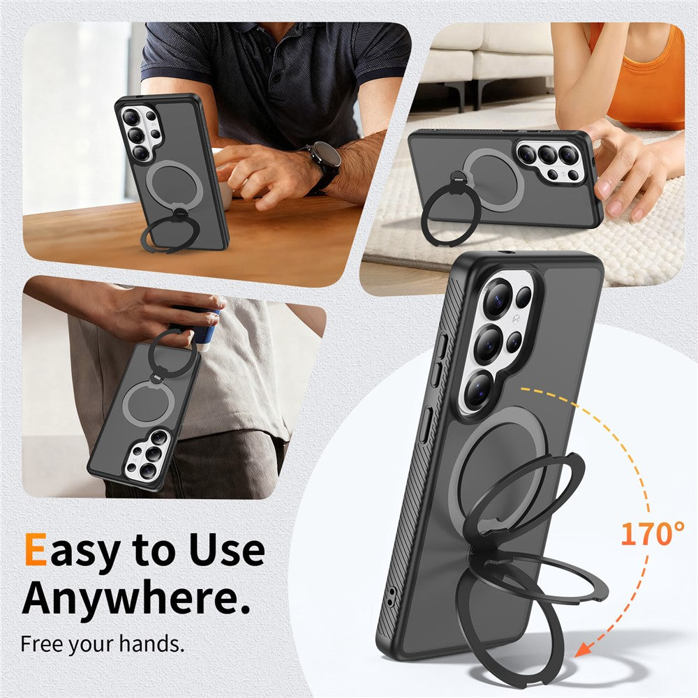 For Samsung Galaxy S26 Ultra Magnetic Case Rotary Kickstand PC + TPU Shockproof Phone Cover