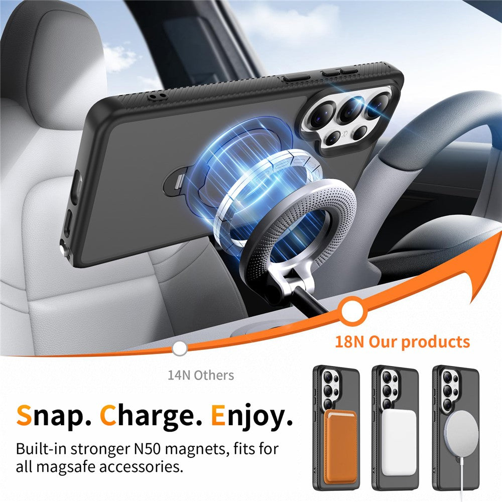 For Samsung Galaxy S26 Ultra Magnetic Case Rotary Kickstand PC + TPU Shockproof Phone Cover