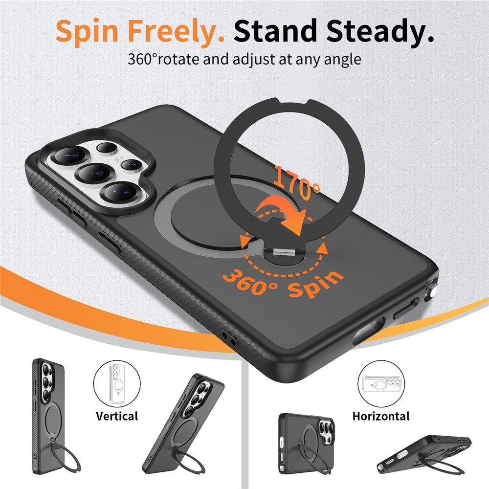 For Samsung Galaxy S26 Ultra Magnetic Case Rotary Kickstand PC + TPU Shockproof Phone Cover