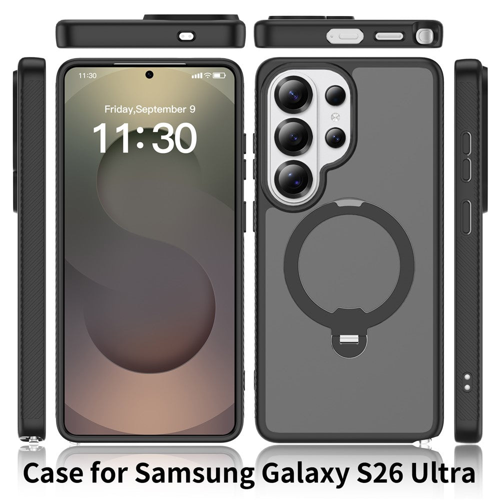 For Samsung Galaxy S26 Ultra Magnetic Case Rotary Kickstand PC + TPU Shockproof Phone Cover