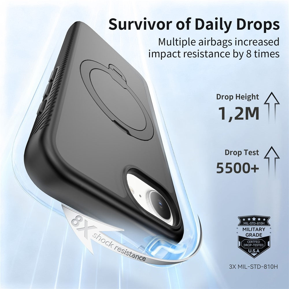 For iPhone 17e / 16e Magnetic Case Compatible with MagSafe Rotary Kickstand PC + TPU Shockproof Phone Cover