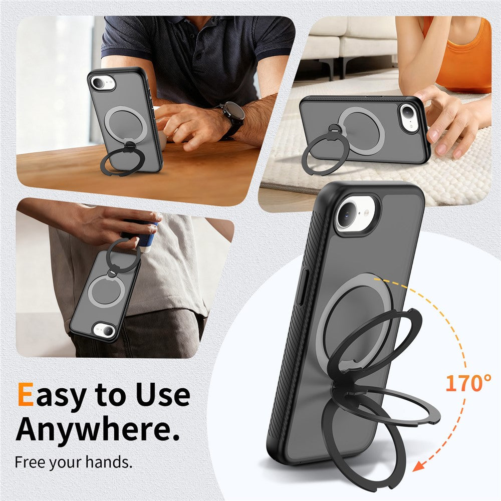 For iPhone 17e / 16e Magnetic Case Compatible with MagSafe Rotary Kickstand PC + TPU Shockproof Phone Cover