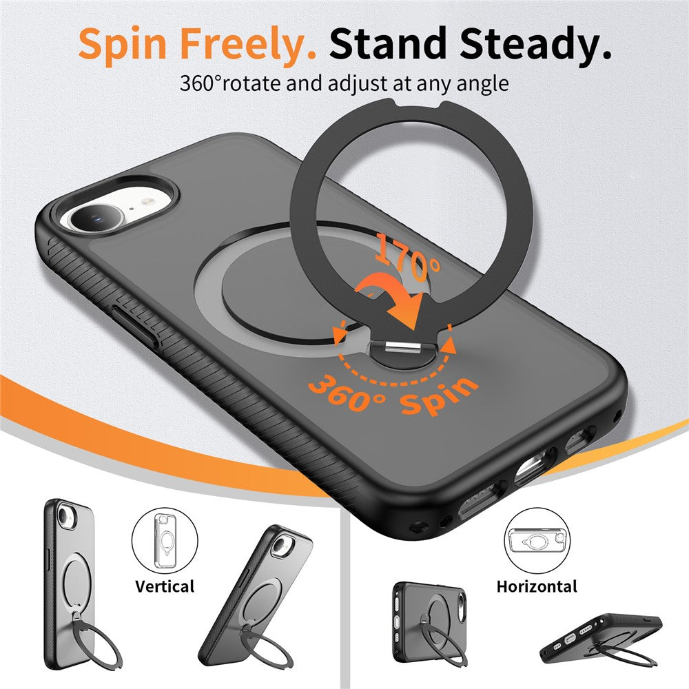 For iPhone 17e / 16e Magnetic Case Compatible with MagSafe Rotary Kickstand PC + TPU Shockproof Phone Cover