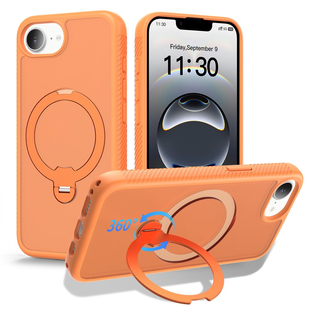 For iPhone 17e / 16e Magnetic Case Compatible with MagSafe Rotary Kickstand PC + TPU Shockproof Phone Cover