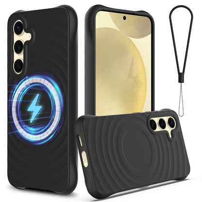 For Samsung Galaxy S26+ Magnetic Case Ripple Texture Liquid Silicone Protective Cover with Strap