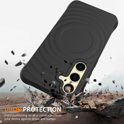 For Samsung Galaxy S26+ Magnetic Case Ripple Texture Liquid Silicone Protective Cover with Strap