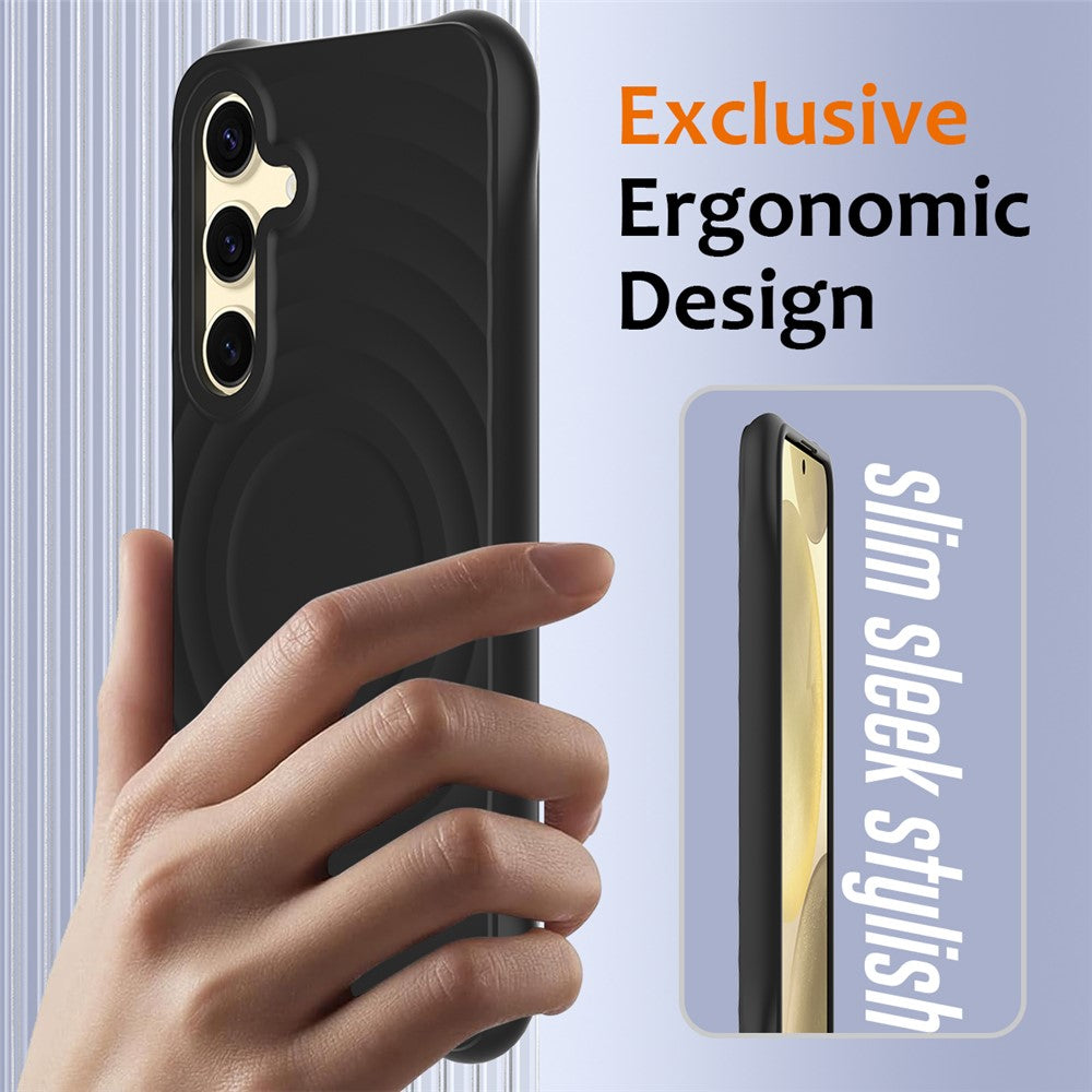 For Samsung Galaxy S26+ Magnetic Case Ripple Texture Liquid Silicone Protective Cover with Strap