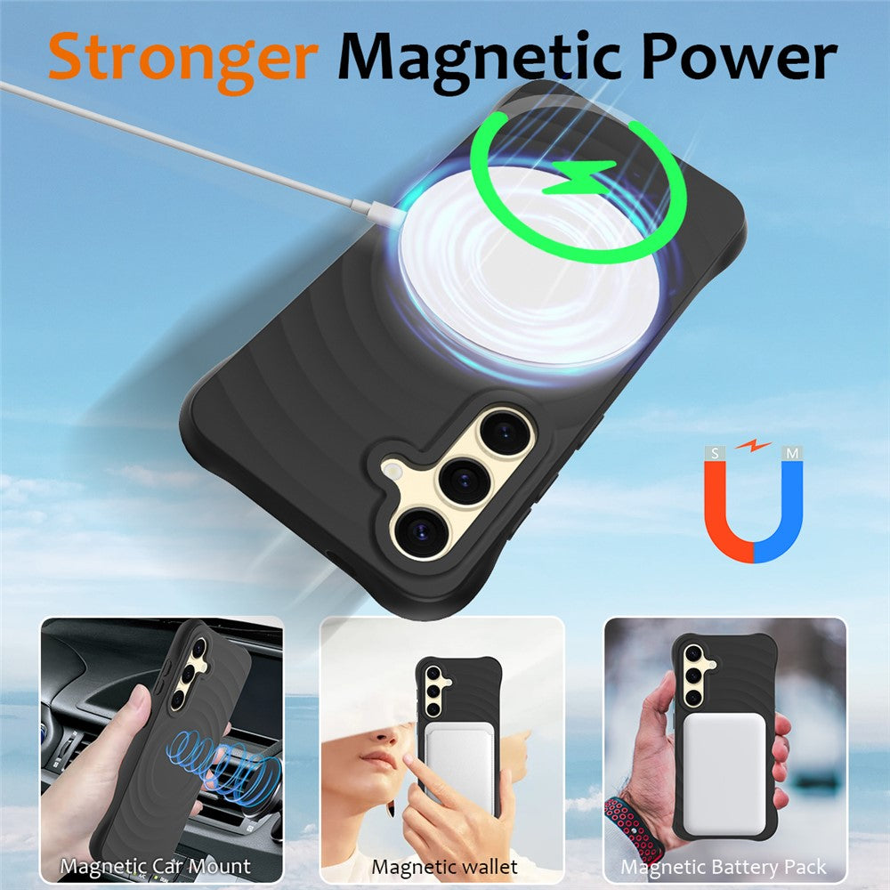 For Samsung Galaxy S26+ Magnetic Case Ripple Texture Liquid Silicone Protective Cover with Strap