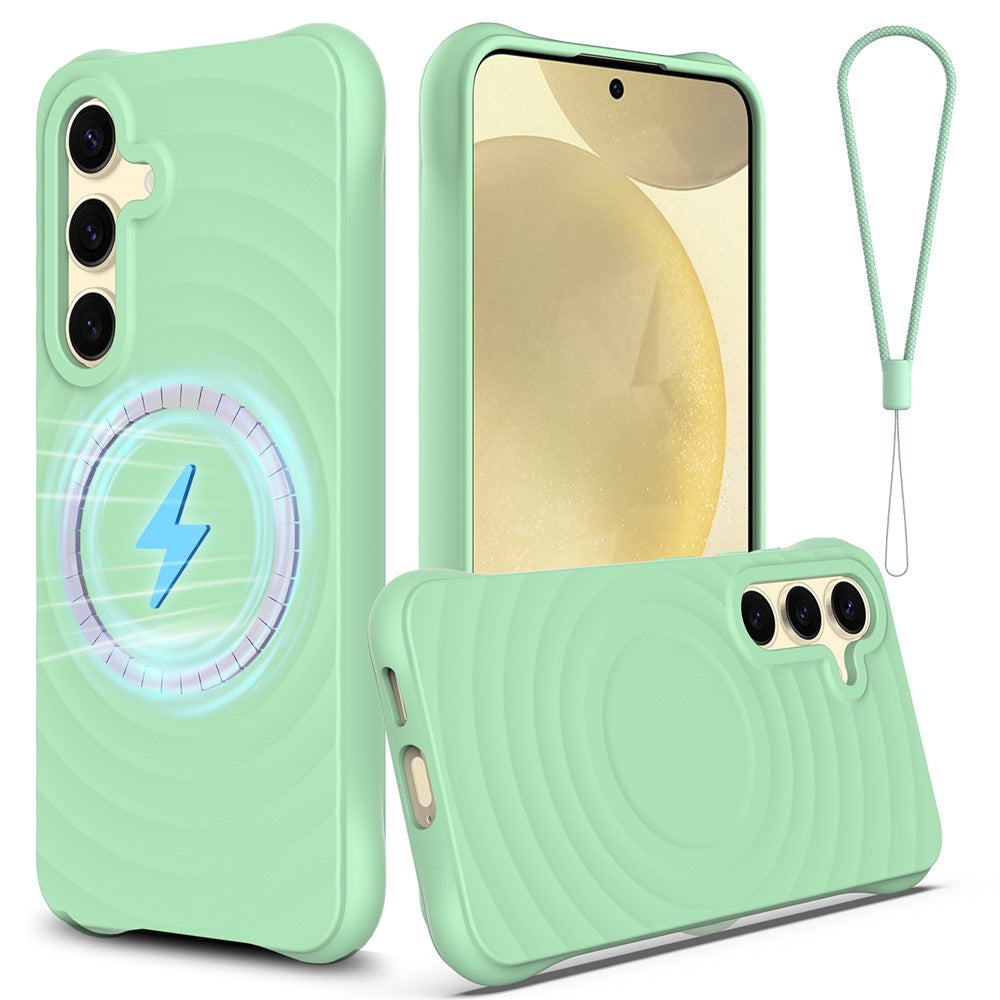 For Samsung Galaxy S26+ Magnetic Case Ripple Texture Liquid Silicone Protective Cover with Strap