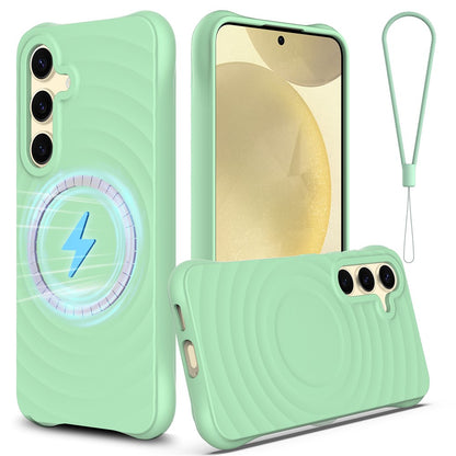 For Samsung Galaxy S26+ Magnetic Case Ripple Texture Liquid Silicone Protective Cover with Strap
