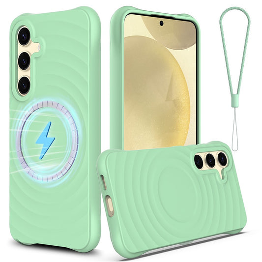 For Samsung Galaxy S26+ Magnetic Case Ripple Texture Liquid Silicone Protective Cover with Strap