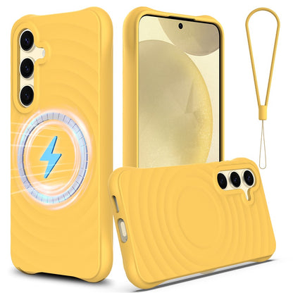 For Samsung Galaxy S26+ Magnetic Case Ripple Texture Liquid Silicone Protective Cover with Strap
