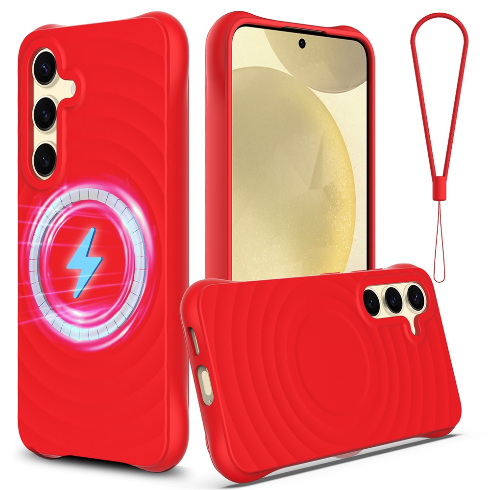 For Samsung Galaxy S26+ Magnetic Case Ripple Texture Liquid Silicone Protective Cover with Strap