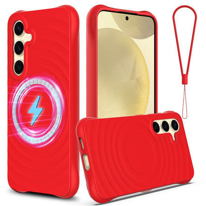 For Samsung Galaxy S26+ Magnetic Case Ripple Texture Liquid Silicone Protective Cover with Strap