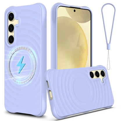 For Samsung Galaxy S26+ Magnetic Case Ripple Texture Liquid Silicone Protective Cover with Strap
