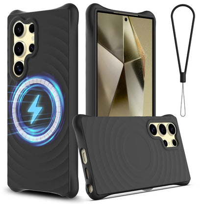 For Samsung Galaxy S26 Ultra Magnetic Case Ripple Texture Liquid Silicone Protective Cover with Strap