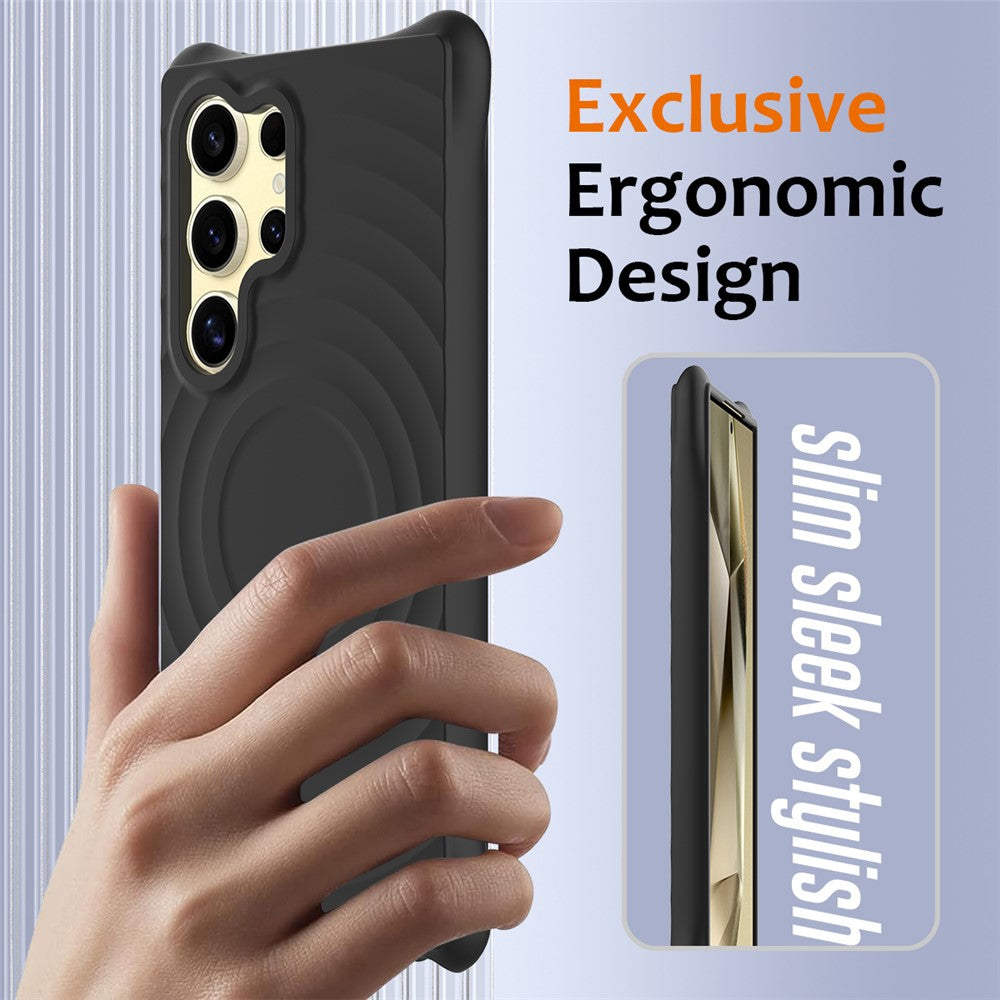 For Samsung Galaxy S26 Ultra Magnetic Case Ripple Texture Liquid Silicone Protective Cover with Strap