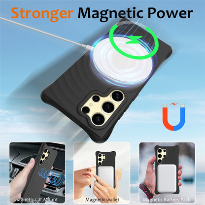 For Samsung Galaxy S26 Ultra Magnetic Case Ripple Texture Liquid Silicone Protective Cover with Strap