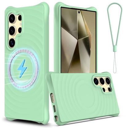 For Samsung Galaxy S26 Ultra Magnetic Case Ripple Texture Liquid Silicone Protective Cover with Strap