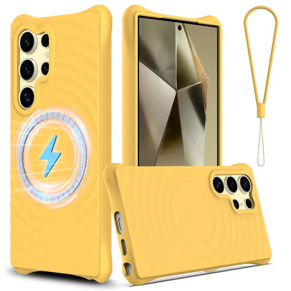 For Samsung Galaxy S26 Ultra Magnetic Case Ripple Texture Liquid Silicone Protective Cover with Strap