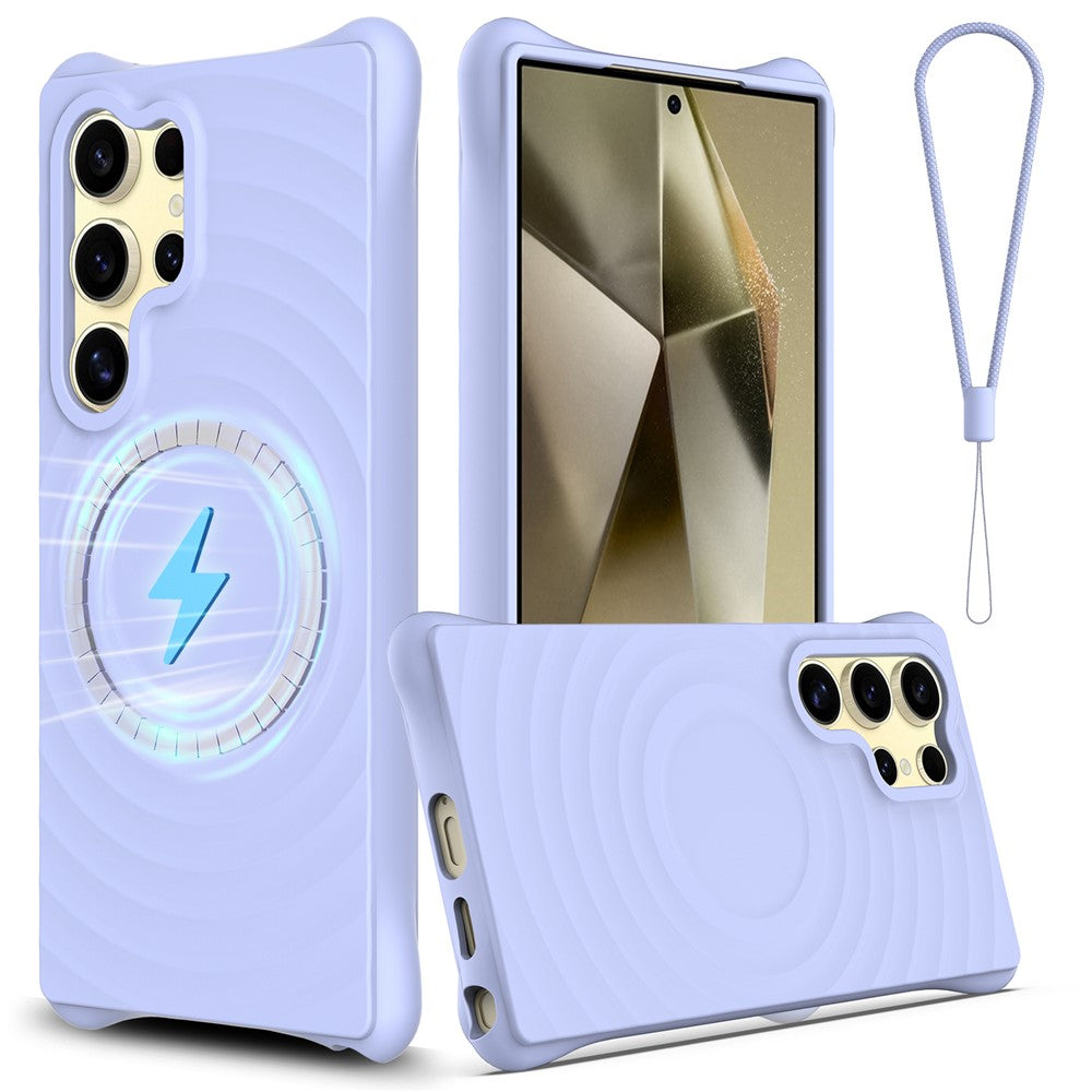 For Samsung Galaxy S26 Ultra Magnetic Case Ripple Texture Liquid Silicone Protective Cover with Strap