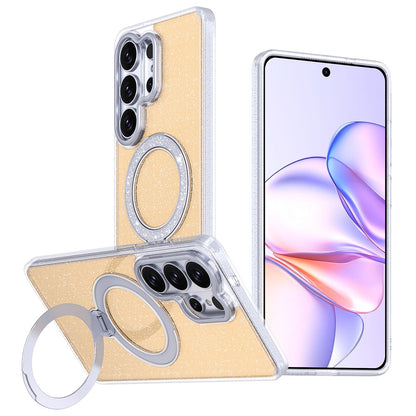For Samsung Galaxy S26 Ultra Magnetic Case Ring Kickstand TPU PC 2 in 1 Epoxy Glitter Phone Cover