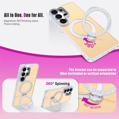 For Samsung Galaxy S26 Ultra Magnetic Case Ring Kickstand TPU PC 2 in 1 Epoxy Glitter Phone Cover