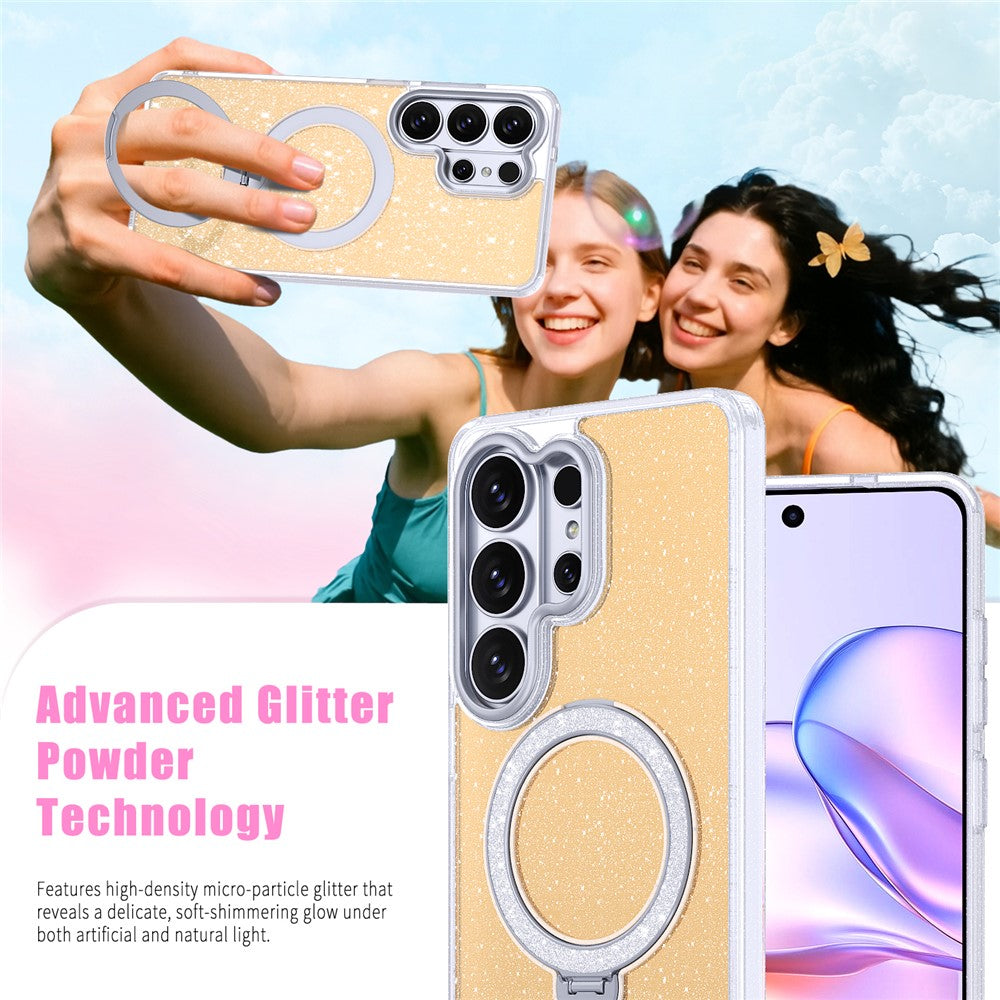 For Samsung Galaxy S26 Ultra Magnetic Case Ring Kickstand TPU PC 2 in 1 Epoxy Glitter Phone Cover