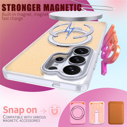 For Samsung Galaxy S26 Ultra Magnetic Case Ring Kickstand TPU PC 2 in 1 Epoxy Glitter Phone Cover