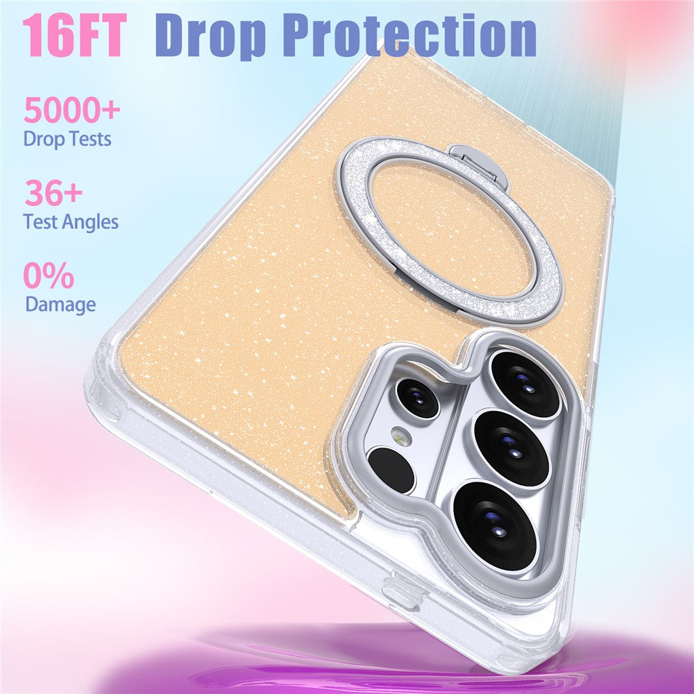 For Samsung Galaxy S26 Ultra Magnetic Case Ring Kickstand TPU PC 2 in 1 Epoxy Glitter Phone Cover