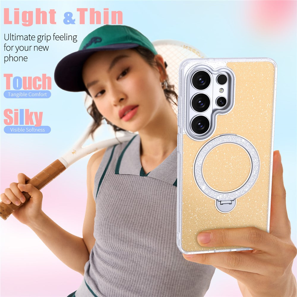 For Samsung Galaxy S26 Ultra Magnetic Case Ring Kickstand TPU PC 2 in 1 Epoxy Glitter Phone Cover