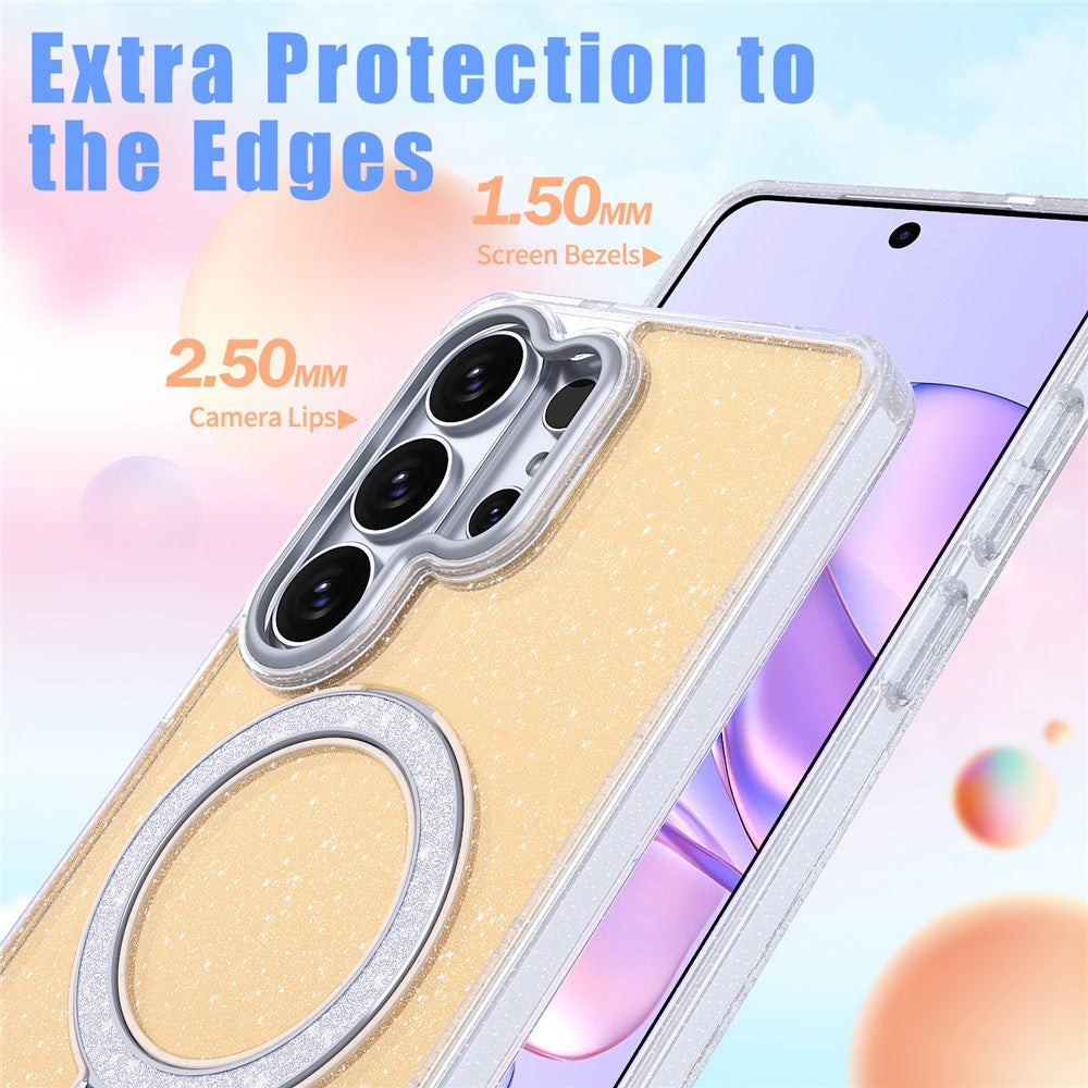 For Samsung Galaxy S26 Ultra Magnetic Case Ring Kickstand TPU PC 2 in 1 Epoxy Glitter Phone Cover