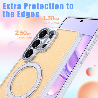 For Samsung Galaxy S26 Ultra Magnetic Case Ring Kickstand TPU PC 2 in 1 Epoxy Glitter Phone Cover
