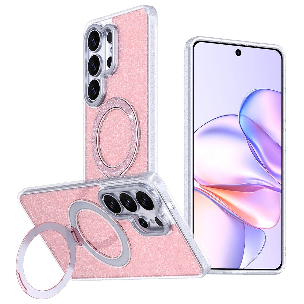 For Samsung Galaxy S26 Ultra Magnetic Case Ring Kickstand TPU PC 2 in 1 Epoxy Glitter Phone Cover