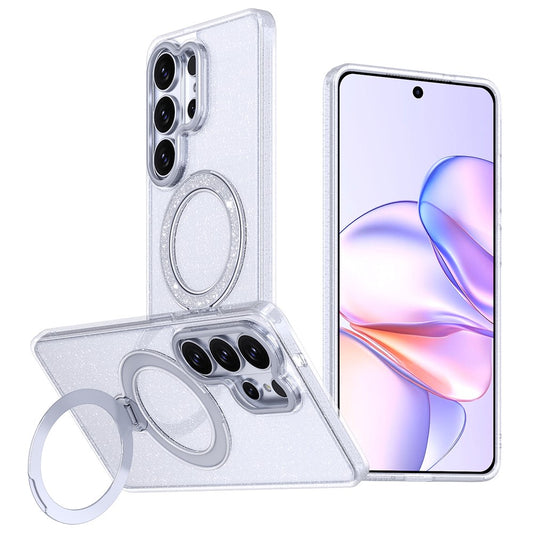 For Samsung Galaxy S26 Ultra Magnetic Case Ring Kickstand TPU PC 2 in 1 Epoxy Glitter Phone Cover