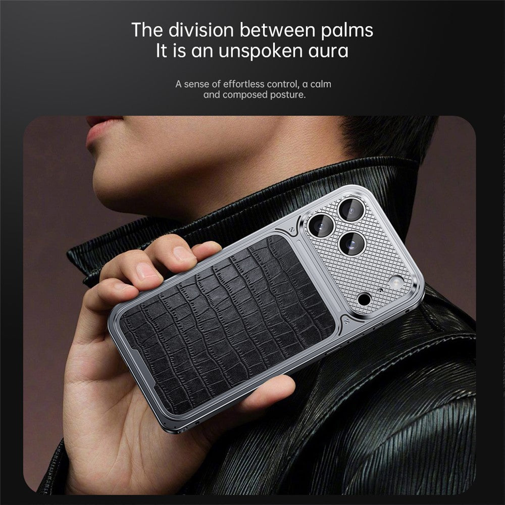 For iPhone 17 Pro Magnetic Case Metal Spring Buckle Leather Coated TPU Phone Cover