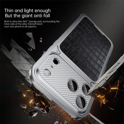 For iPhone 17 Pro Magnetic Case Metal Spring Buckle Leather Coated TPU Phone Cover