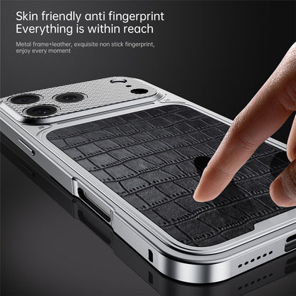 For iPhone 17 Pro Magnetic Case Metal Spring Buckle Leather Coated TPU Phone Cover