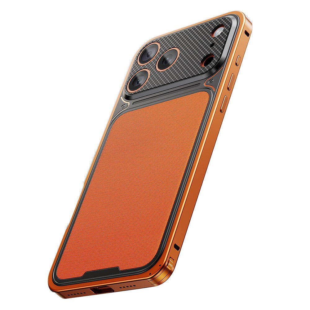For iPhone 17 Pro Magnetic Case Metal Spring Buckle Leather Coated TPU Phone Cover