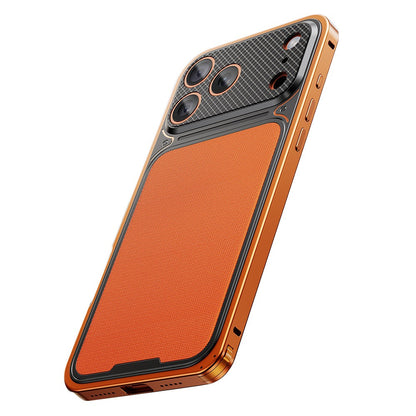 For iPhone 17 Pro Magnetic Case Metal Spring Buckle Leather Coated TPU Phone Cover