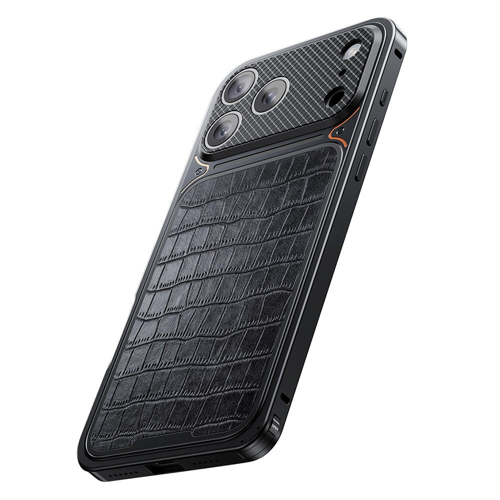 For iPhone 17 Pro Magnetic Case Metal Spring Buckle Leather Coated TPU Phone Cover