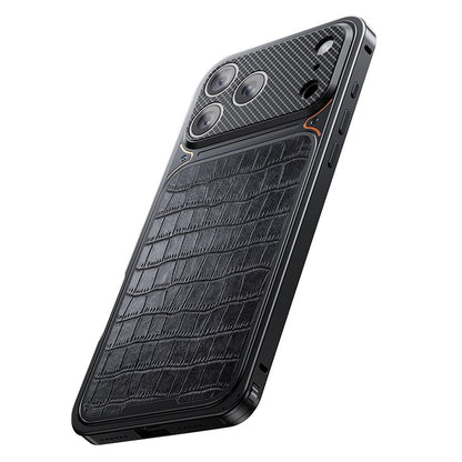 For iPhone 17 Pro Magnetic Case Metal Spring Buckle Leather Coated TPU Phone Cover
