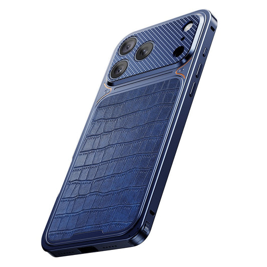 For iPhone 17 Pro Magnetic Case Metal Spring Buckle Leather Coated TPU Phone Cover