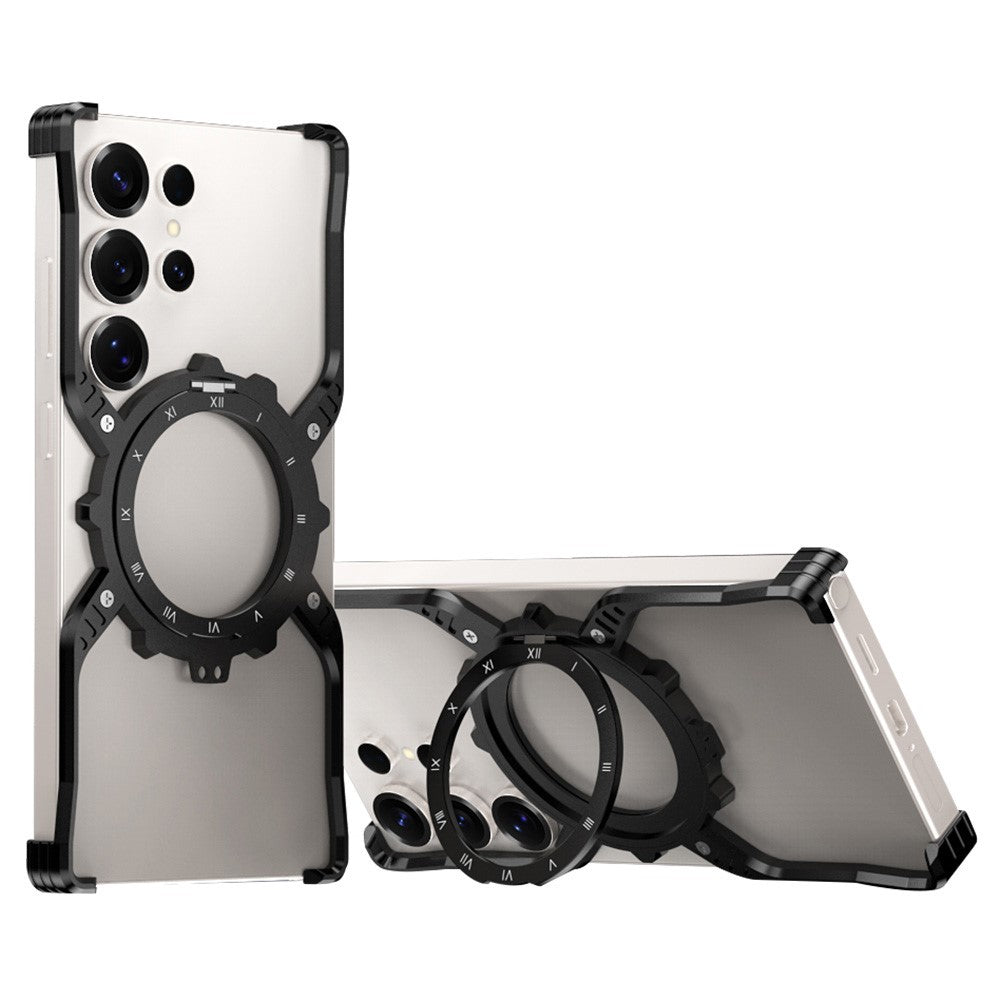 For Samsung Galaxy S26 Ultra Case Luminous Magnetic Kickstand Aluminum Alloy + PC Bumper Phone Cover Heat Dissipation
