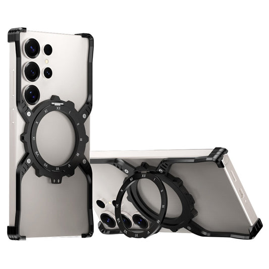 For Samsung Galaxy S26 Ultra Case Luminous Magnetic Kickstand Aluminum Alloy + PC Bumper Phone Cover Heat Dissipation