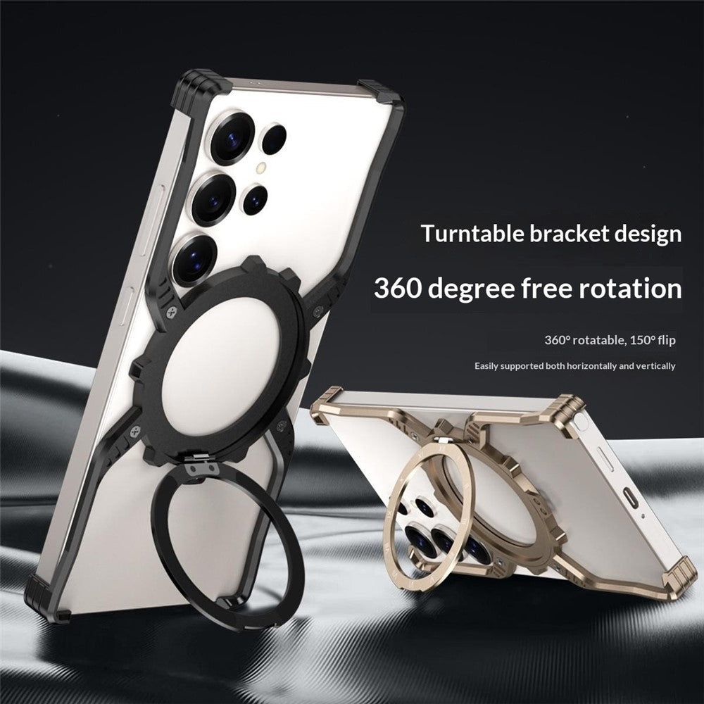For Samsung Galaxy S26 Ultra Case Luminous Magnetic Kickstand Aluminum Alloy + PC Bumper Phone Cover Heat Dissipation