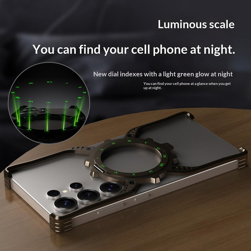 For Samsung Galaxy S26 Ultra Case Luminous Magnetic Kickstand Aluminum Alloy + PC Bumper Phone Cover Heat Dissipation