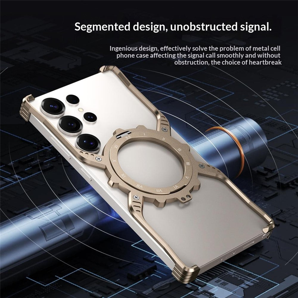 For Samsung Galaxy S26 Ultra Case Luminous Magnetic Kickstand Aluminum Alloy + PC Bumper Phone Cover Heat Dissipation