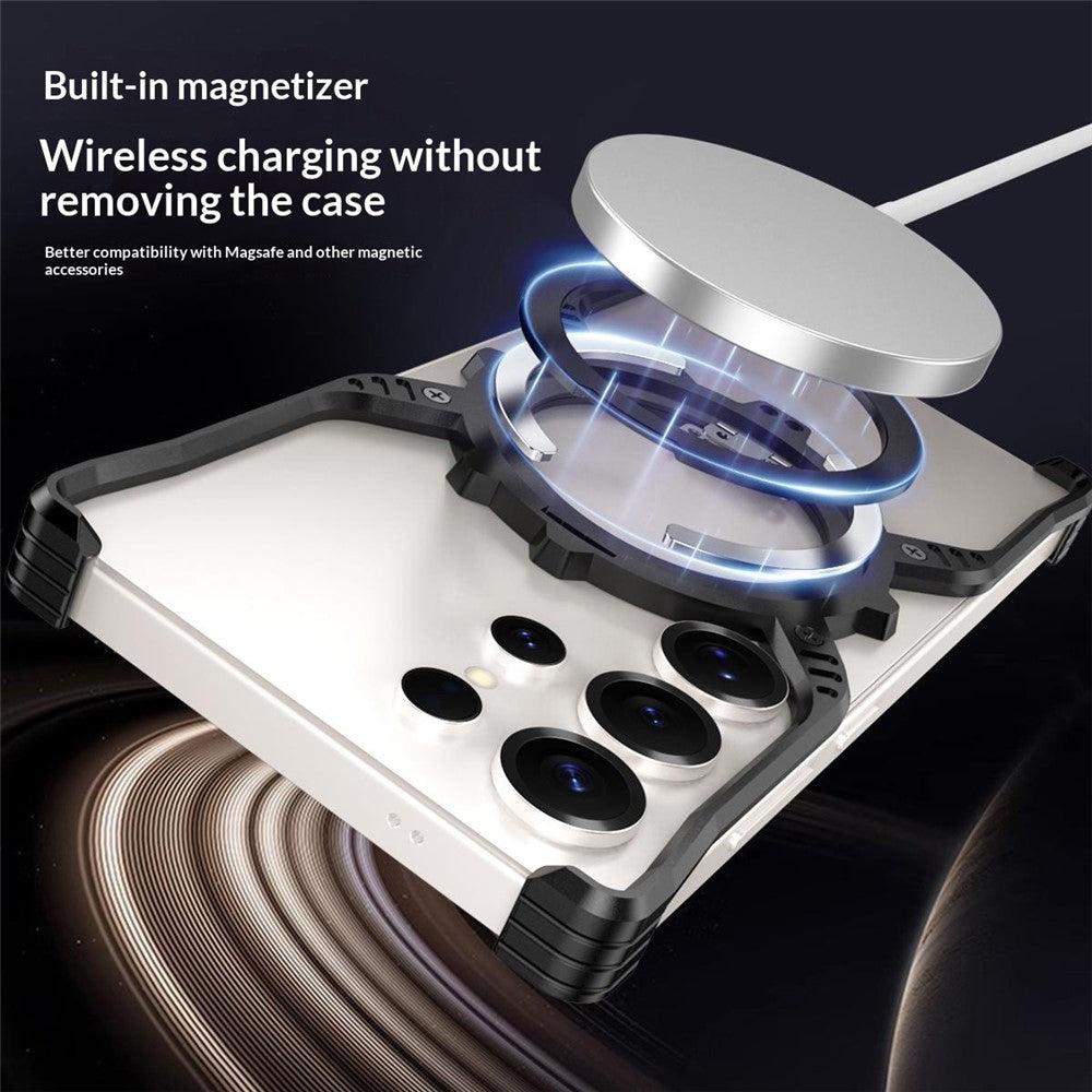 For Samsung Galaxy S26 Ultra Case Luminous Magnetic Kickstand Aluminum Alloy + PC Bumper Phone Cover Heat Dissipation